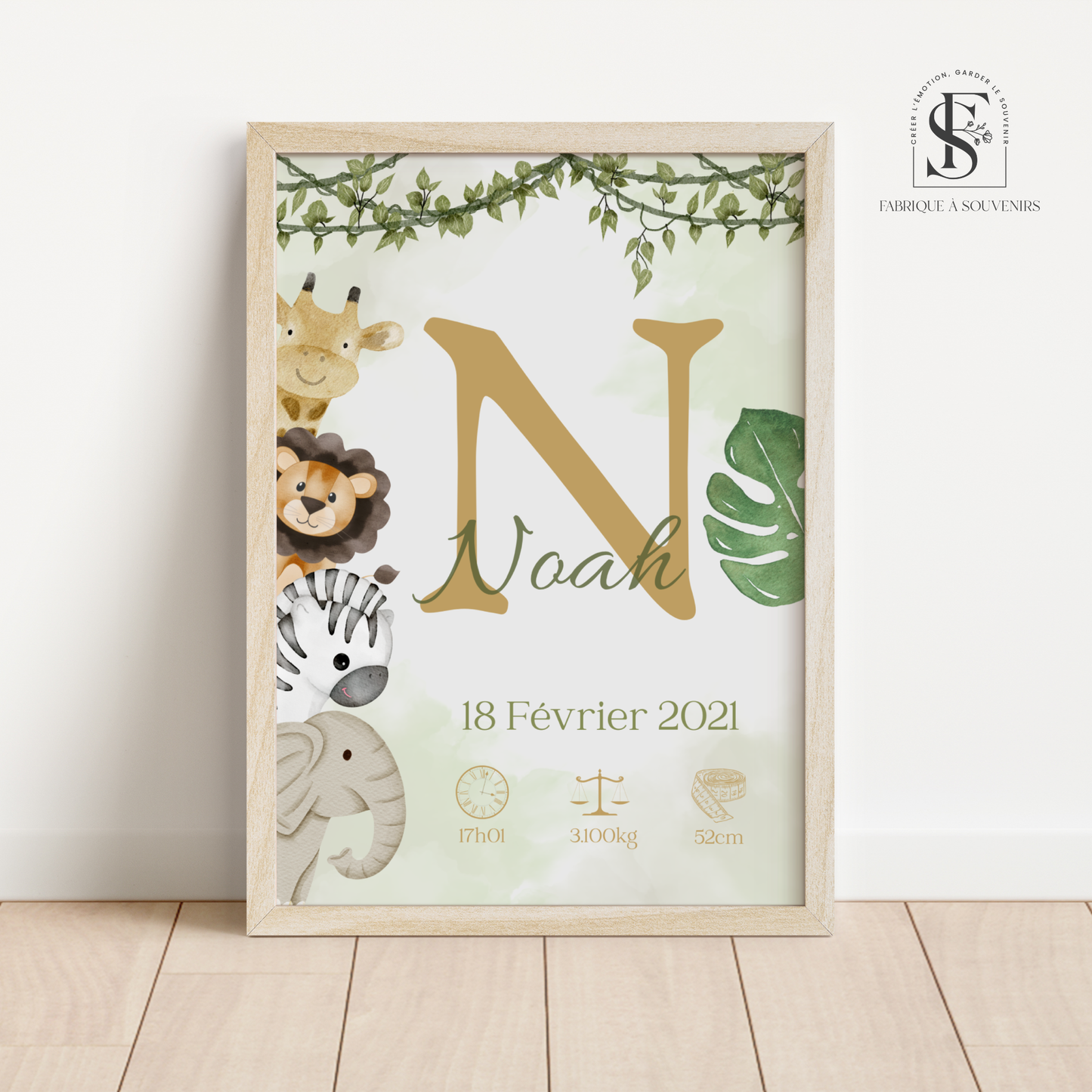 Affiche de naissance personnalisée savane pour bébé – Décoration chambre enfant