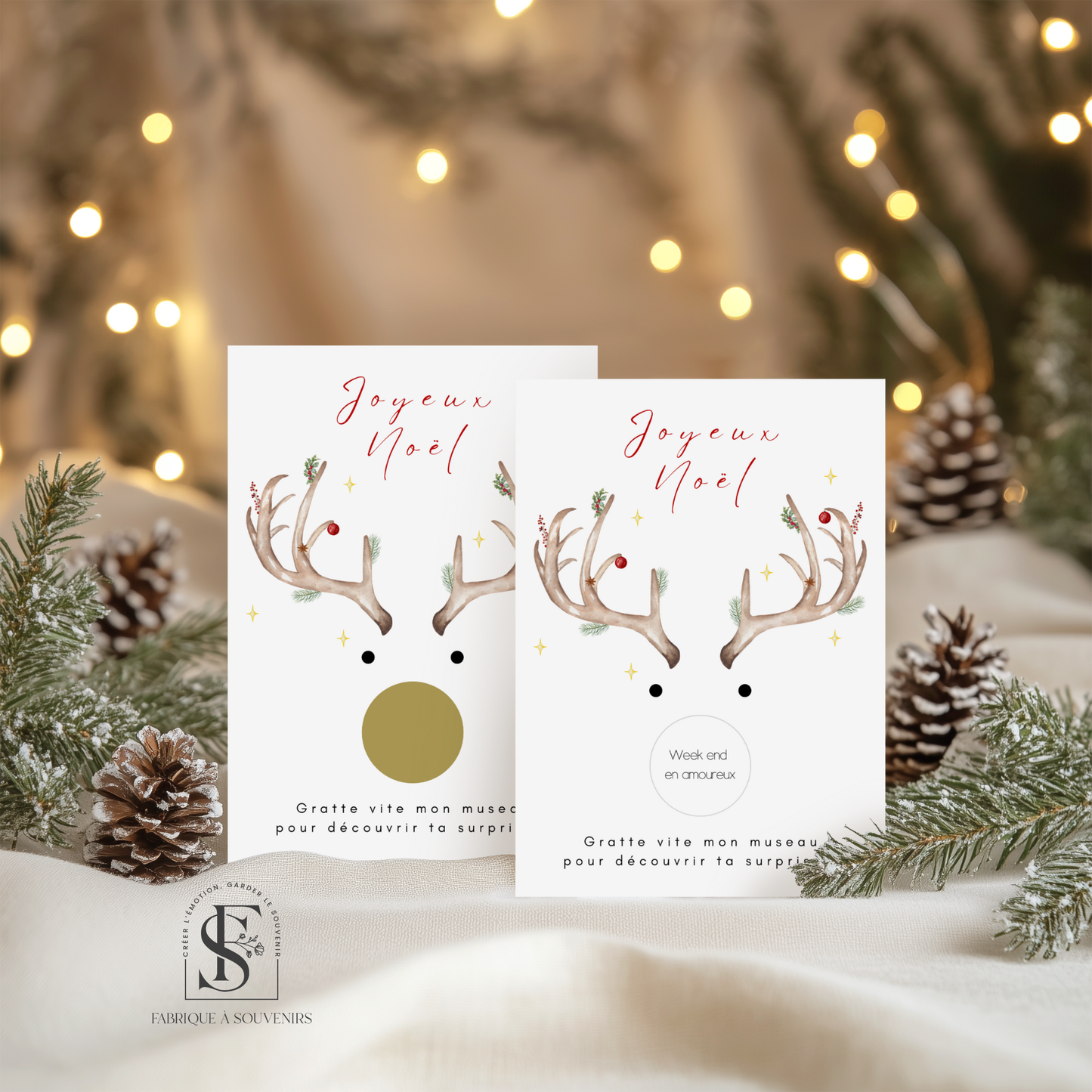 Carte à gratter renne de Noël