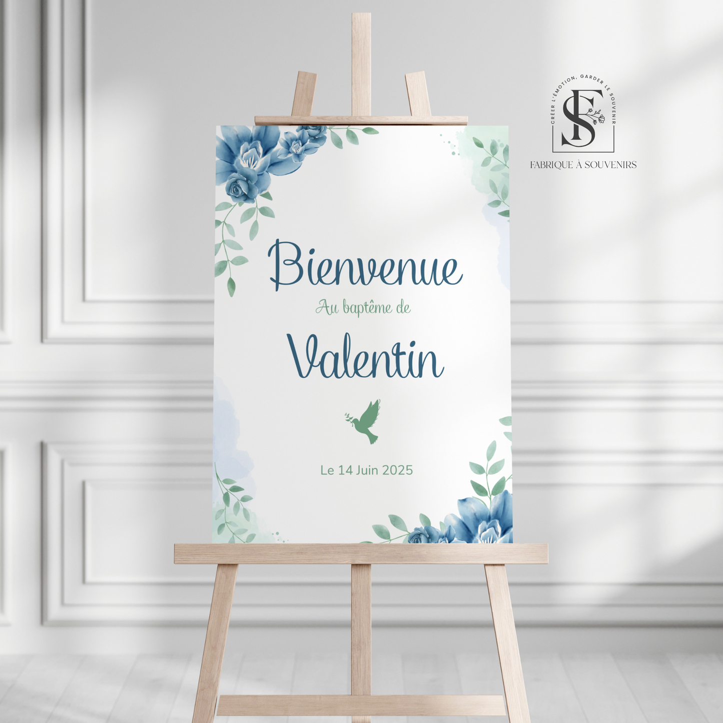 Panneau de Bienvenue Baptême "Bleu Tendresse"