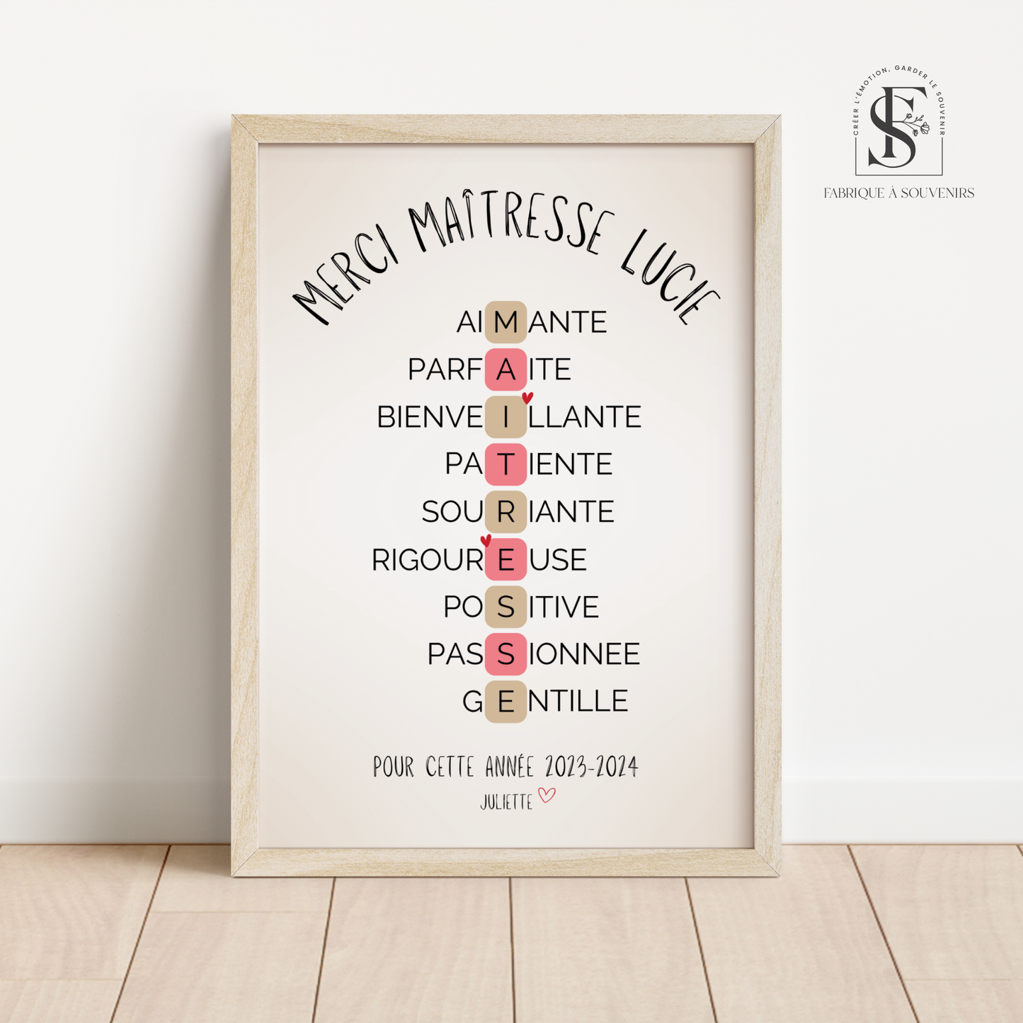 Affiche personnalisée Maîtresse d'école