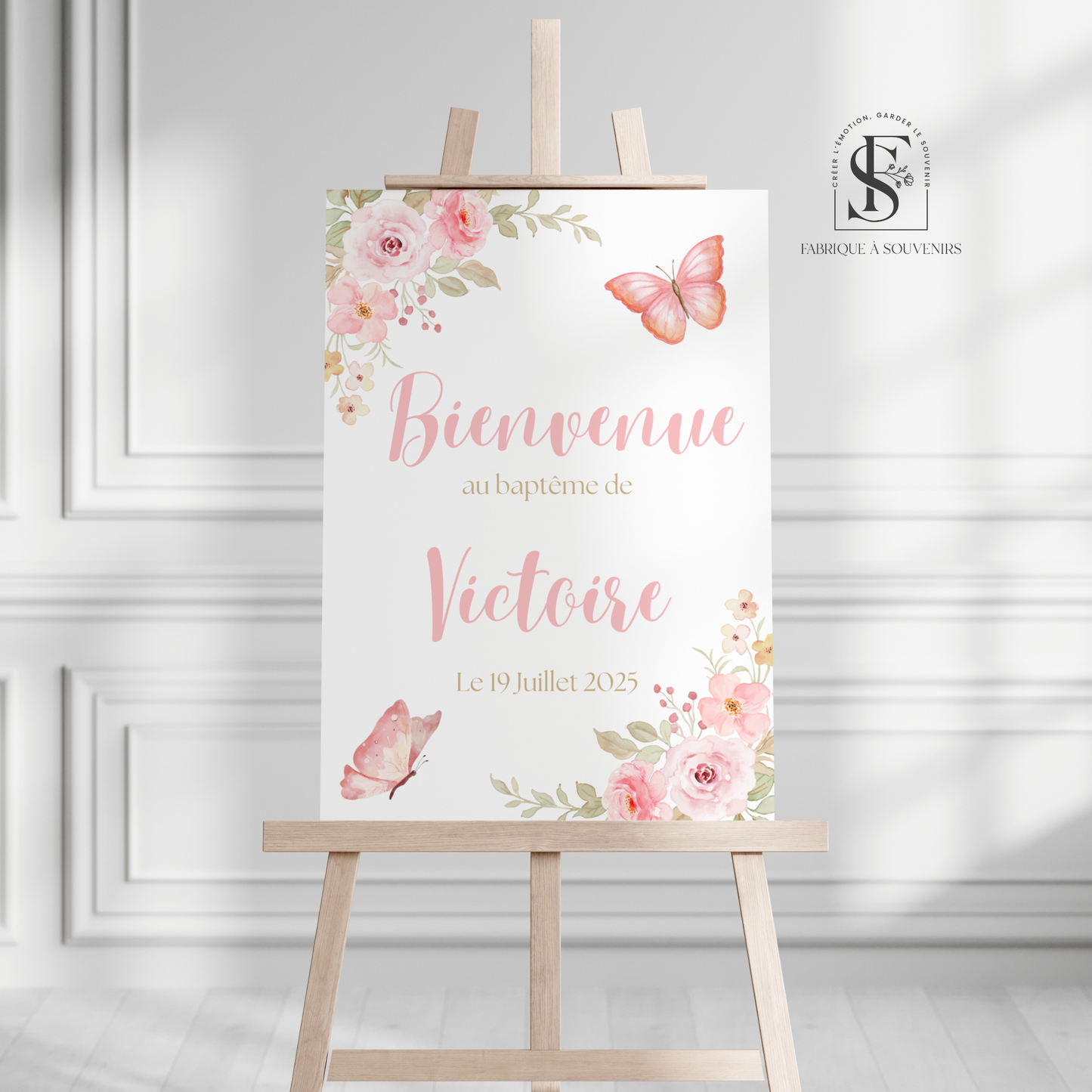 Panneau de Bienvenue Baptême "Papillon & douceur"