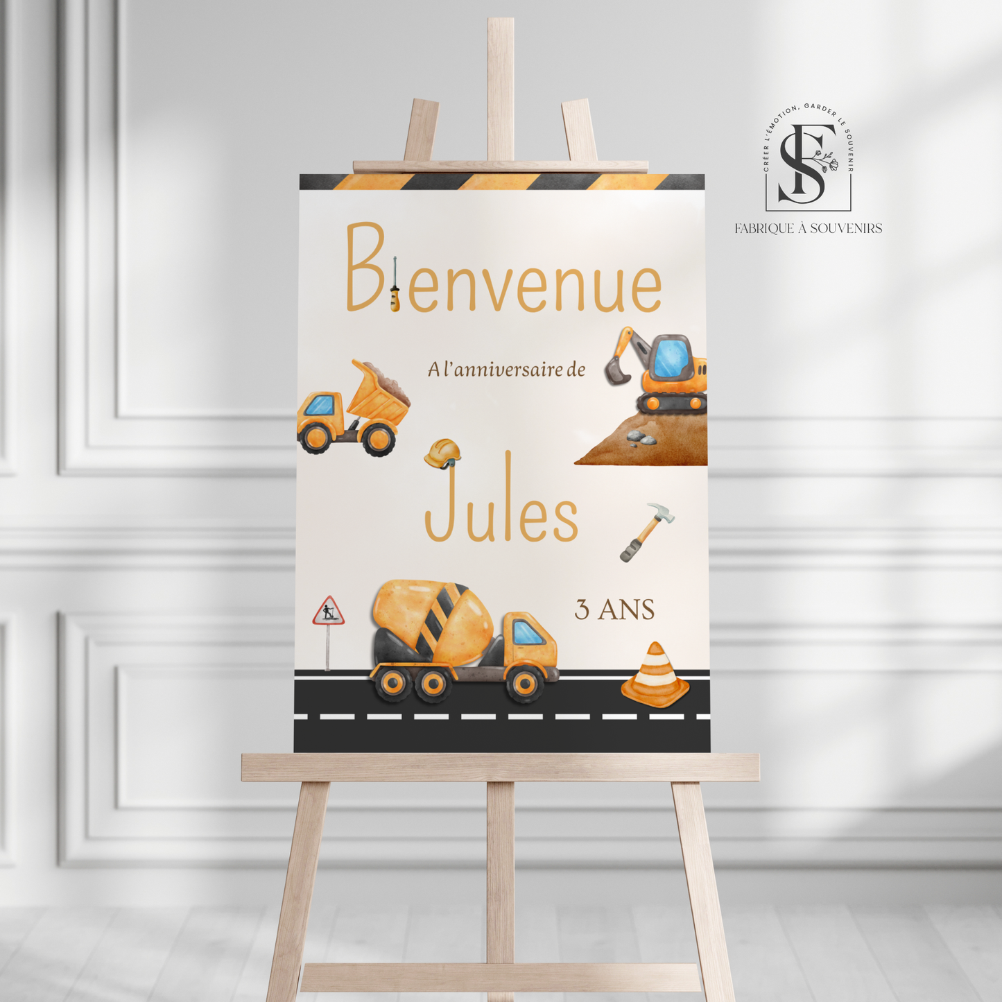 Panneau de Bienvenue Anniversaire Engin de Chantier