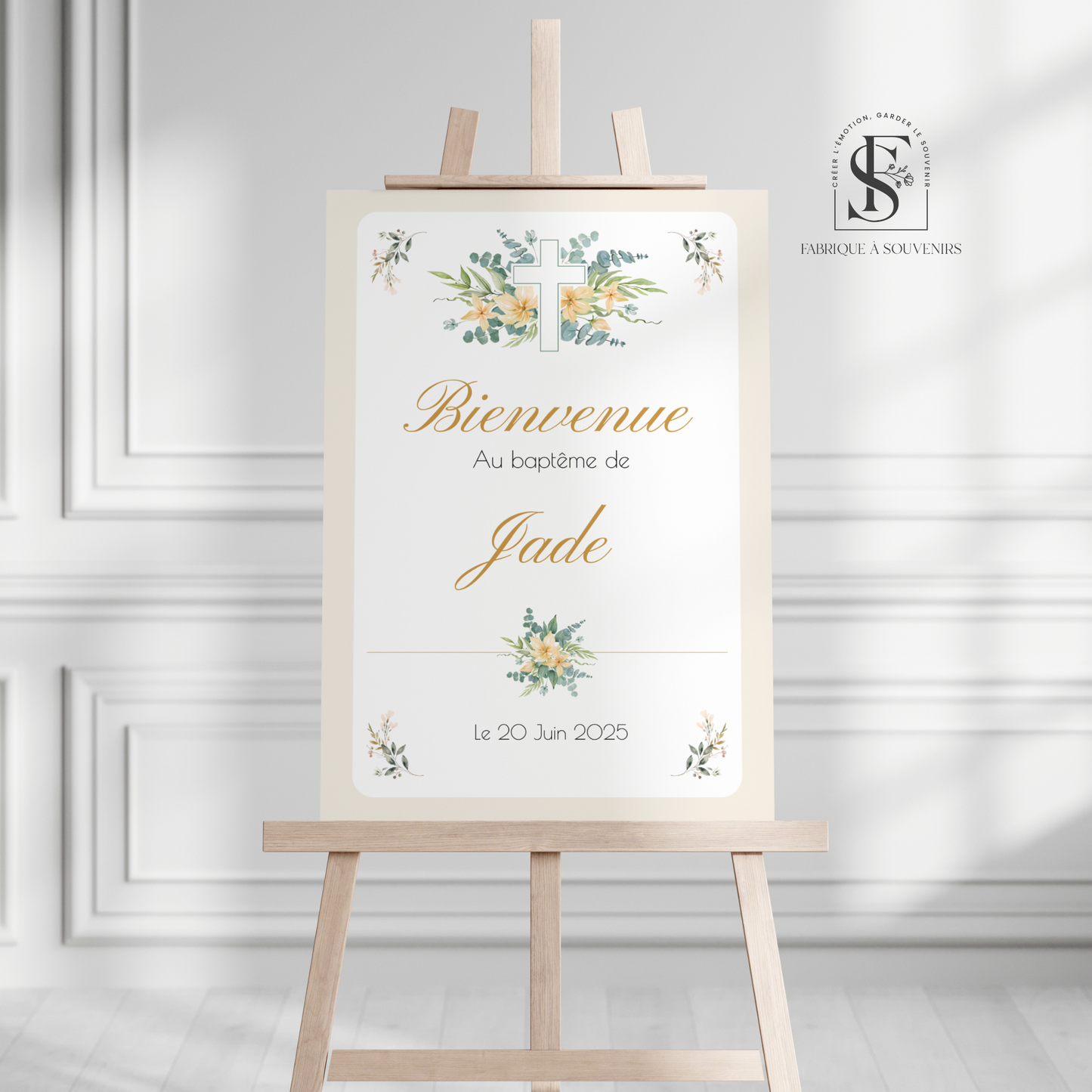 Panneau de Bienvenue Baptême Floral