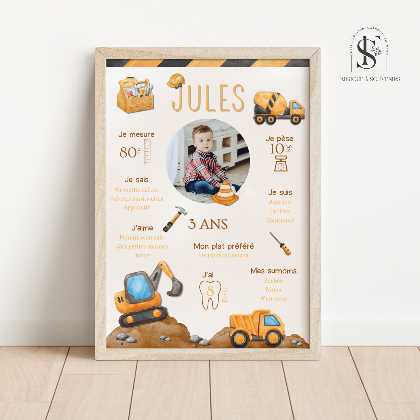 Affiche Anniversaire personnalisée Engin de Chantier