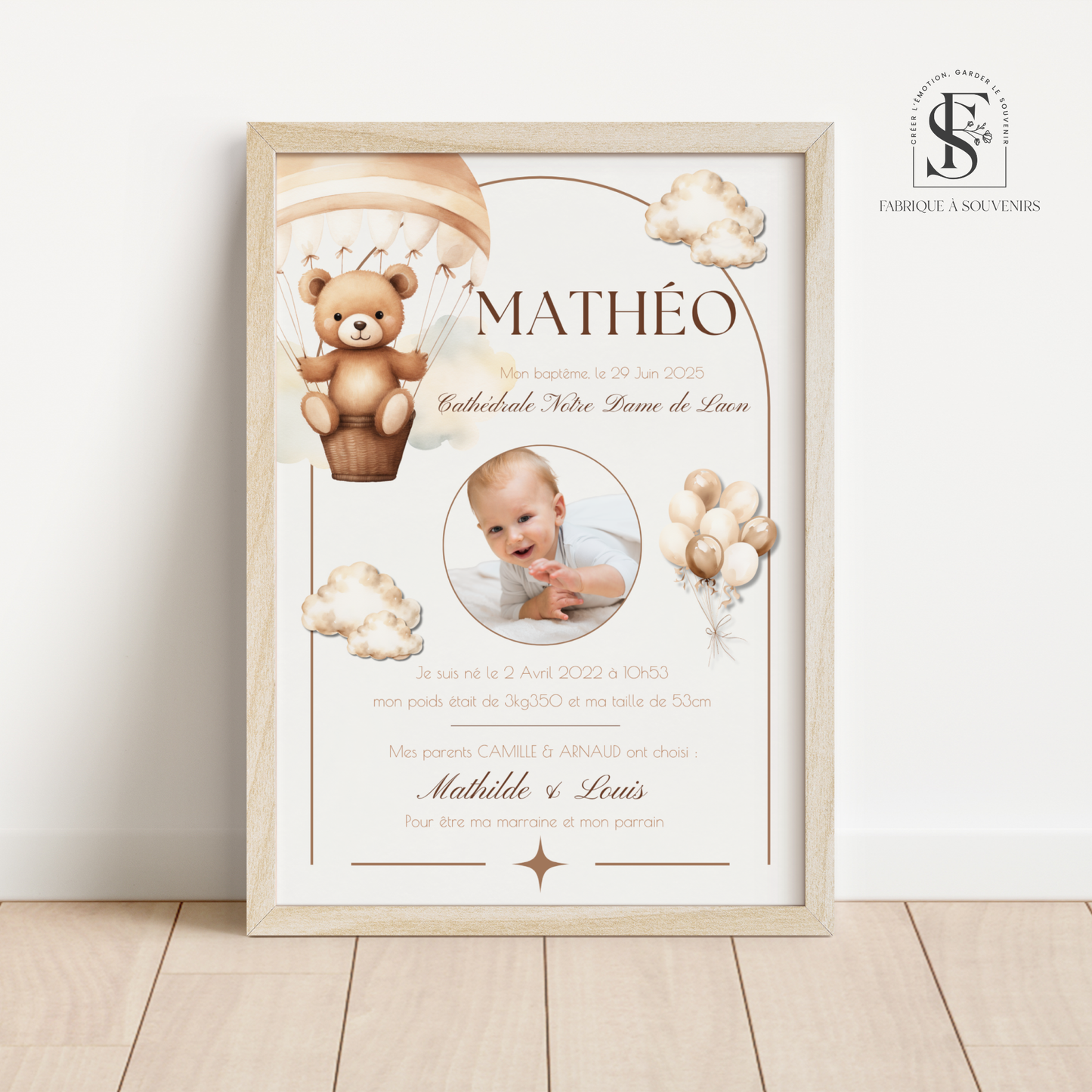 Affiche Baptême Ourson