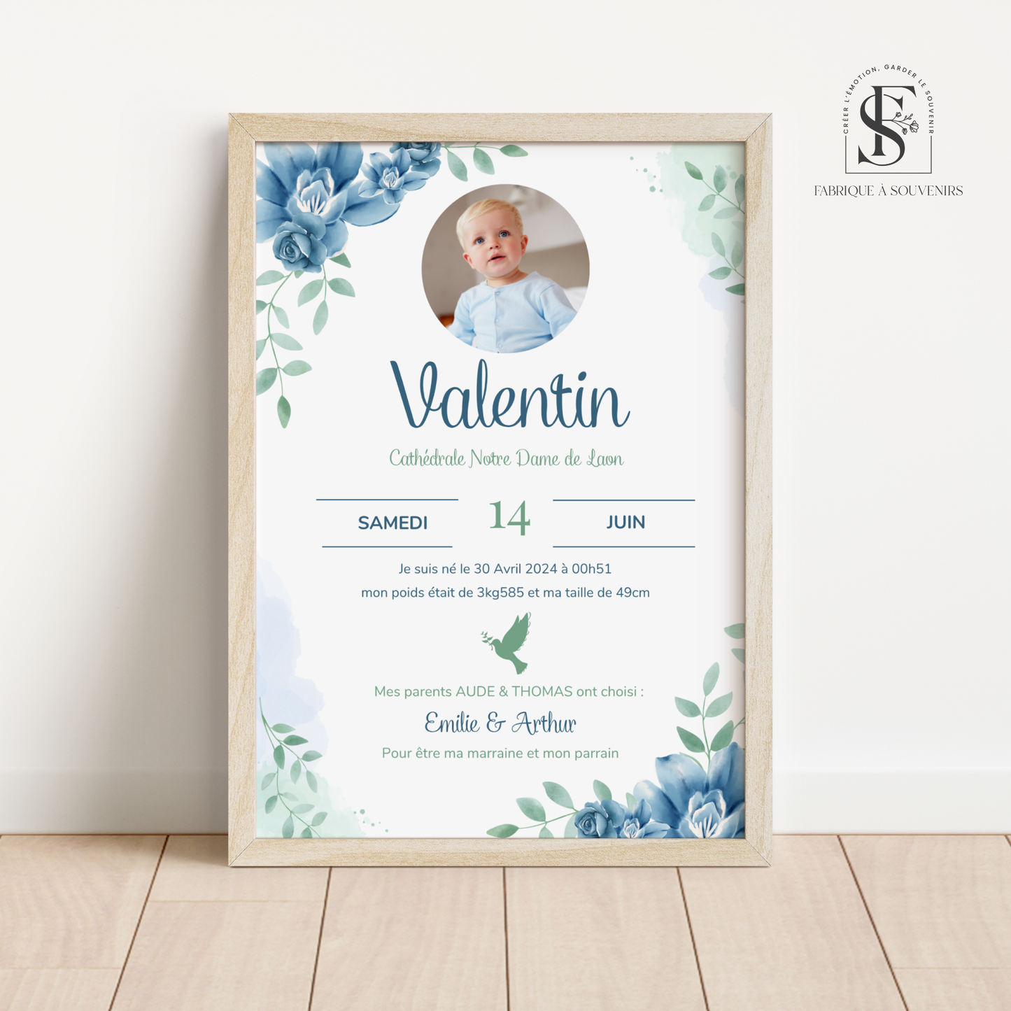 Affiche Baptême "Bleu Tendresse"