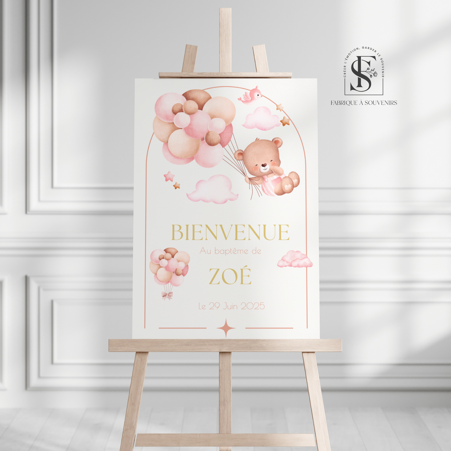 Panneau de Bienvenue Baptême "Ourson Girly"