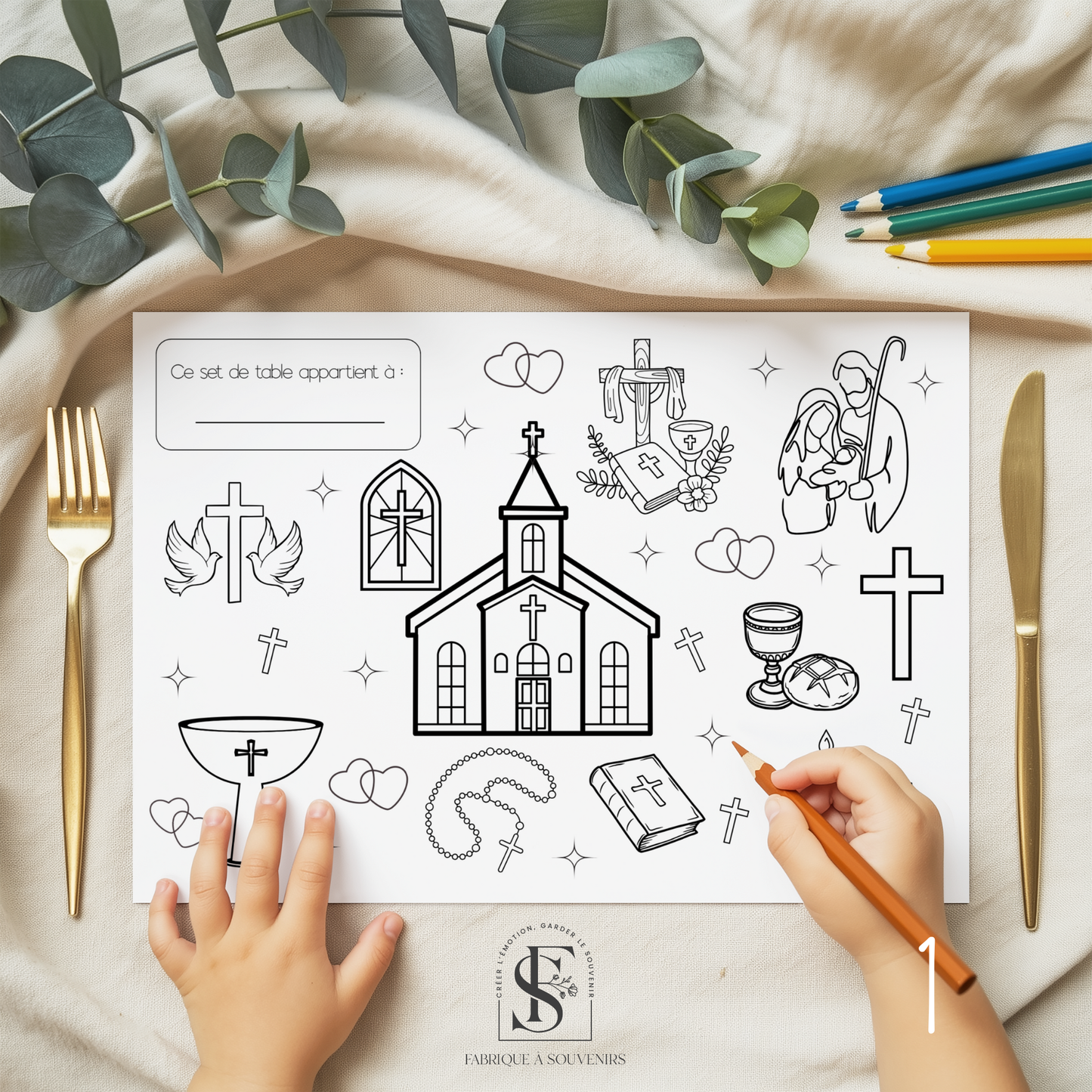 Set de table à colorier Baptême