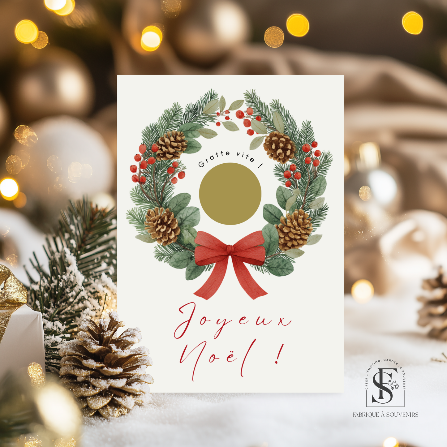Carte à gratter couronne de Noël