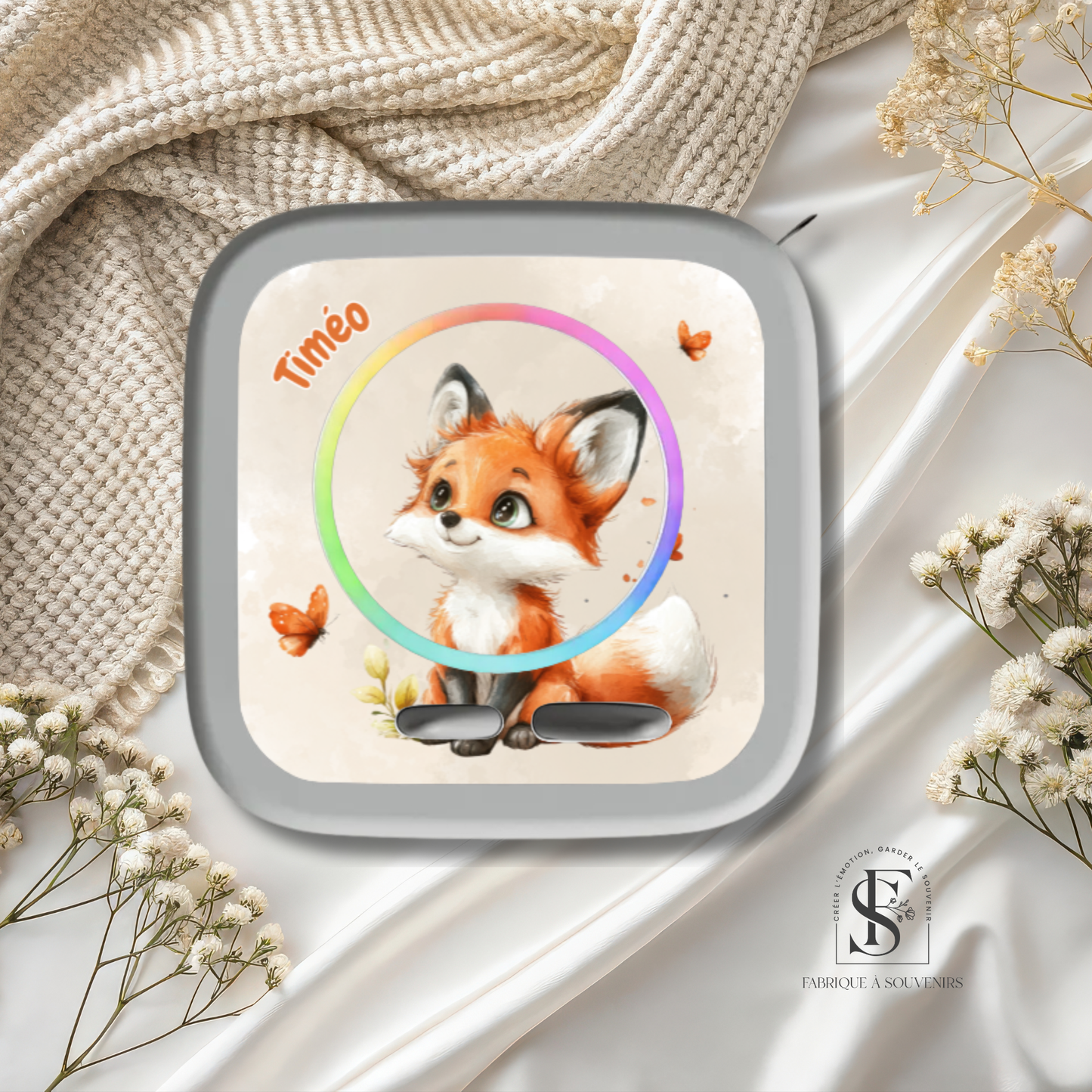 Sticker Toniebox 2 personnalisé renard papillons avec prénom – Autocollant enfant