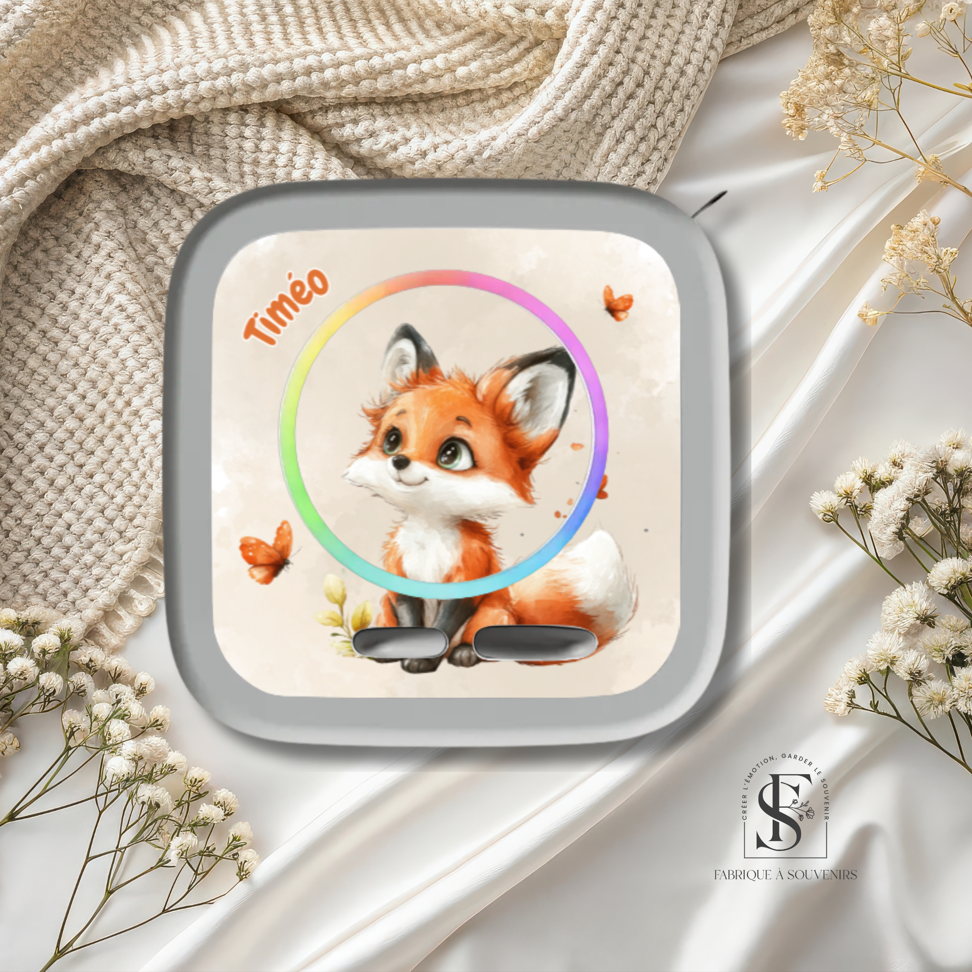 Sticker Toniebox 2 personnalisé renard papillons avec prénom – Autocollant enfant