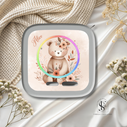 Sticker Toniebox 2 personnalisé ours fleuri avec prénom – Autocollant décoratif enfant