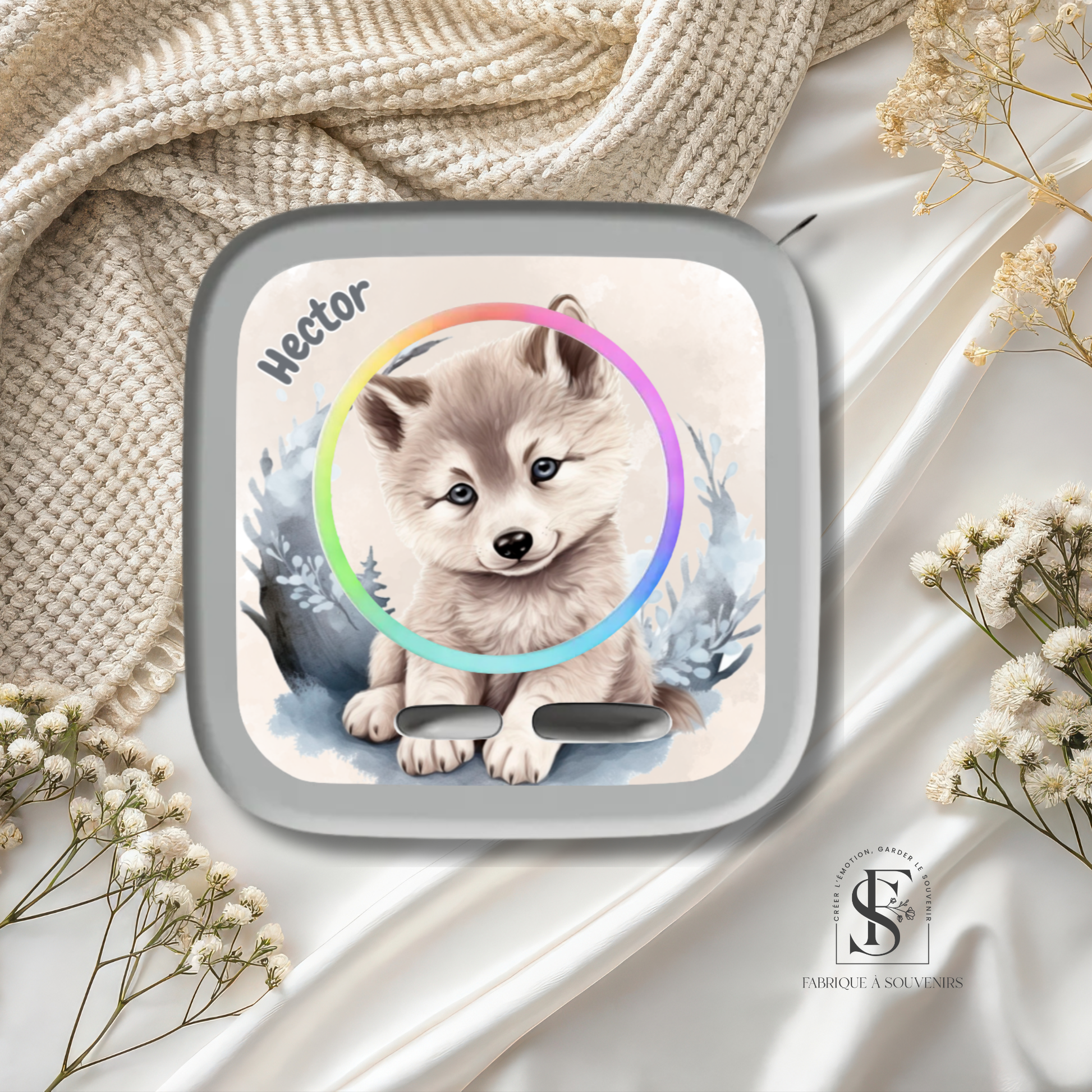 Sticker Toniebox 2 personnalisé avec prénom, illustration loup pour enfant