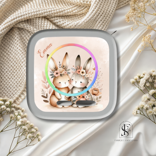 Sticker Toniebox 2 personnalisé lapins fleuris avec prénom – Autocollant décoratif enfant