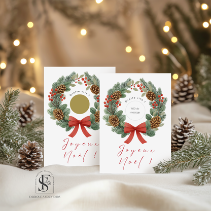 Carte à gratter couronne de Noël