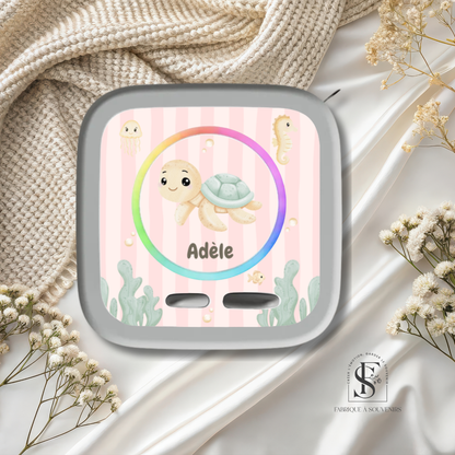 Sticker Toniebox 2 personnalisé tortue sous la mer rose avec prénom – Autocollant enfant