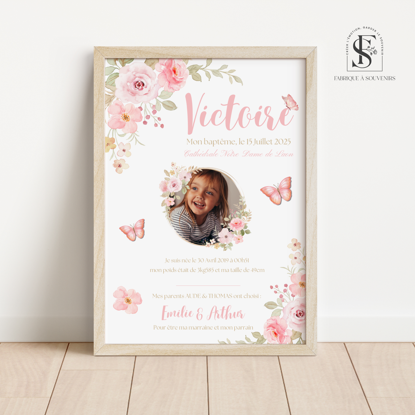 Affiche de Baptême "Papillon & douceur"