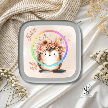 Sticker Toniebox 2 personnalisé hérisson fleuri avec prénom – Autocollant décoratif enfant