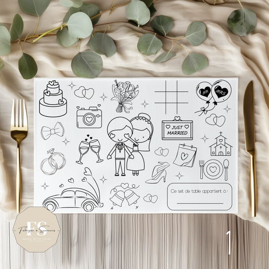 Set de table à colorier Mariage